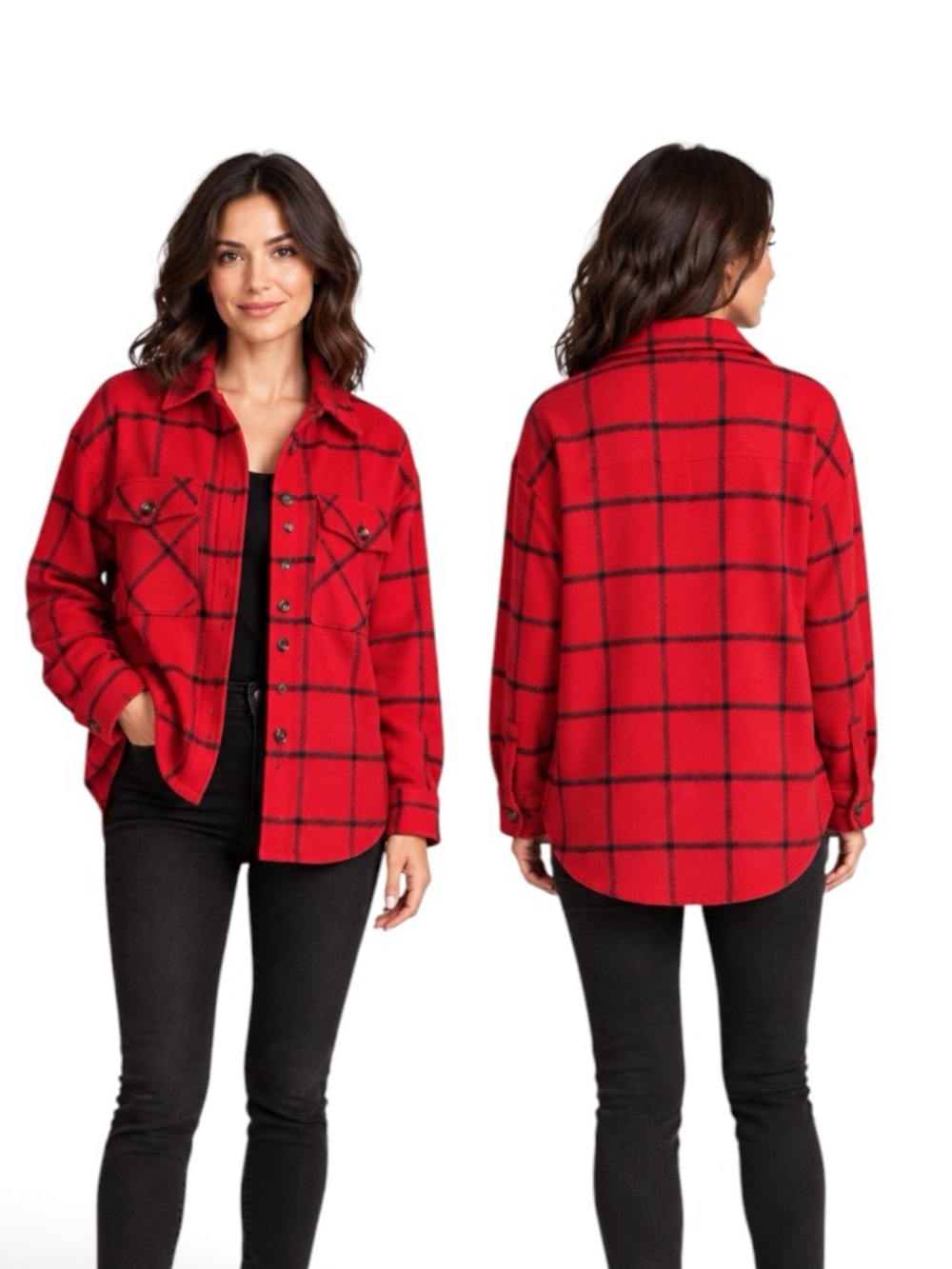 Staccato Red and Black Windowpane Plaid Shacket / Shirt Jacket Size Small NWOT